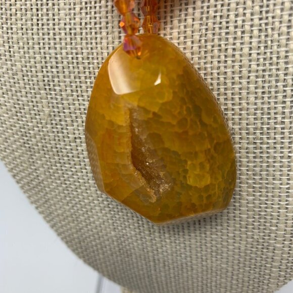 Amber Druzy Beaded Necklace Natural Statement Jewelry - Picture 9 of 12